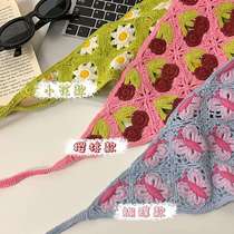 Ju Jingyi~Sweet and cute hand-knitted headband for women with butterfly crochet French triangle scarf