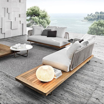 Nordic outdoor teak rattan sofa combination outdoor courtyard garden terrace leisure waterproof sun protection rattan chair sofa