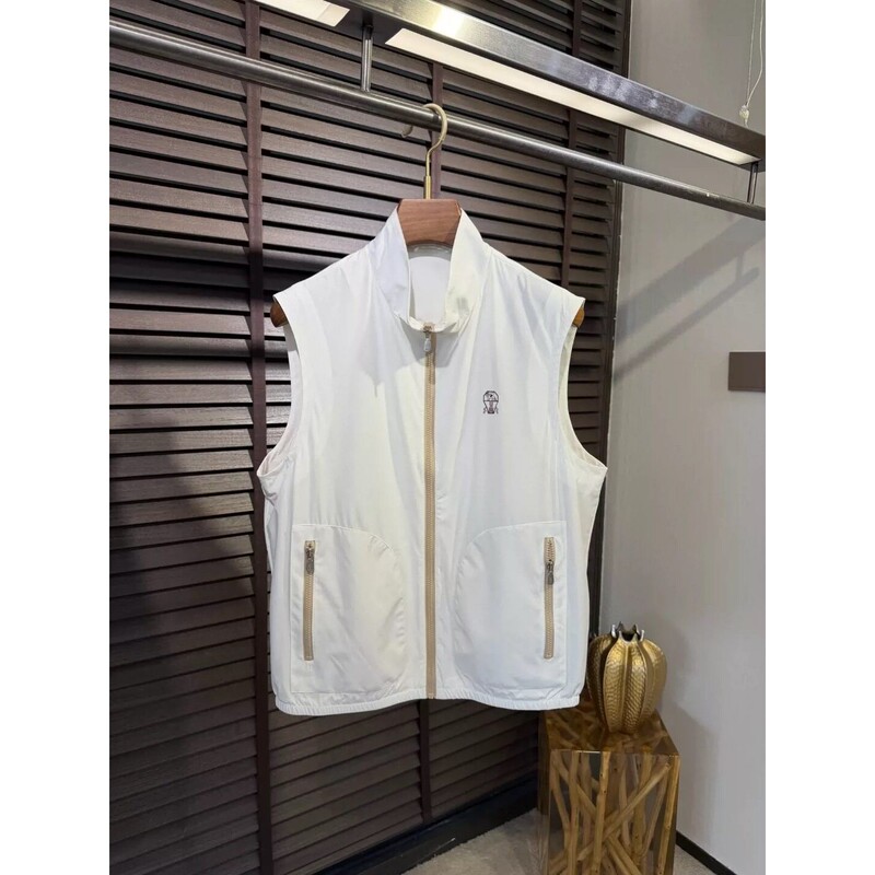 Italian Style Bc26 Spring New Men's Outdoor Windproof, Rainproof, Quick-Drying, Breathable Old Money Style Stand-Up Collar Sports Vest