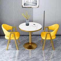 Leisure negotiation milk tea shop table Nordic reception table household small apartment balcony small round table imitation slate table and chair combination