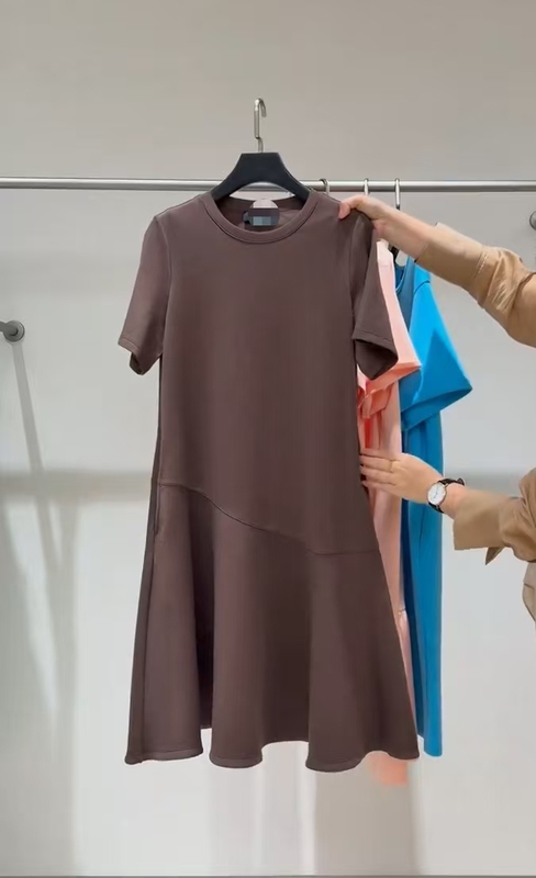 Authentic Clearance Sale from the Store: 2026 Summer New Knit Air Layer Round Neck Short-Sleeve T-Shirt Dress for Women