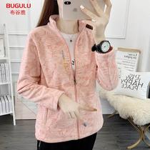 Fleece jacket womens camouflage autumn and winter new polar fleece warm outdoor camping mountaineering cardigan stand collar jacket cross-border