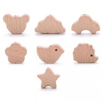 10Pcs Beech Wooden Animal Teether Beads Flower Cartoon Shape