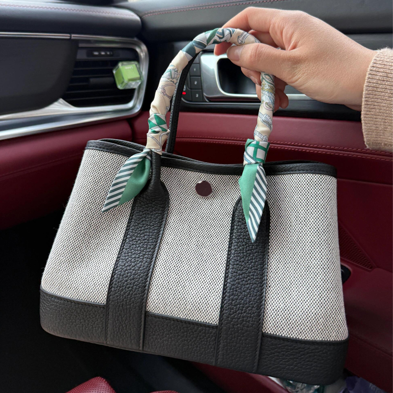 2025 New Model Fully Handmade Waxed Canvas Garden Bag Mini Tote Bag Shopping Bag Genuine Leather Panda Color for Women