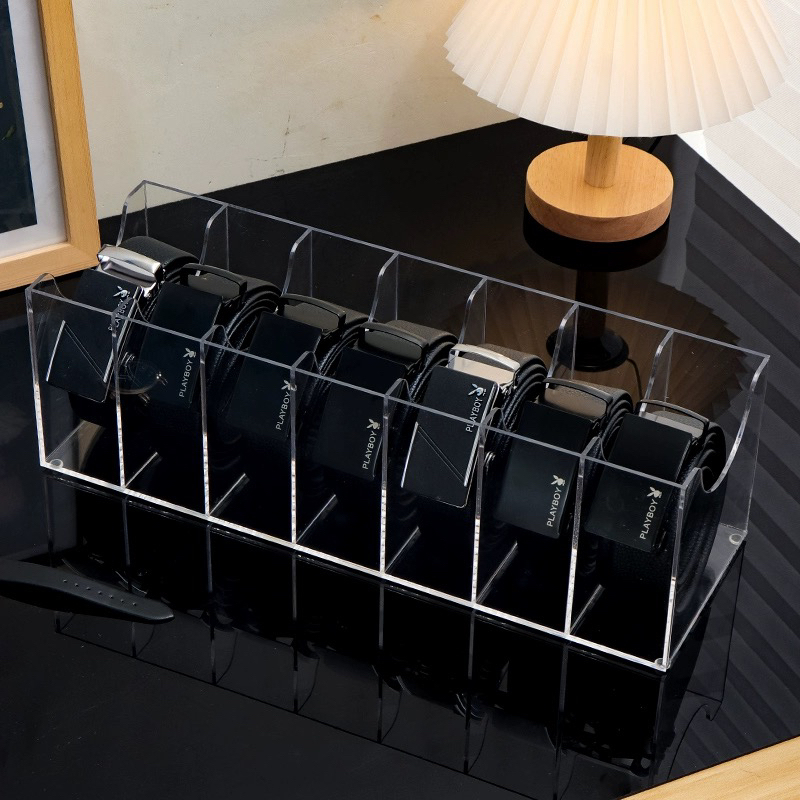 Acrylic Belt Box Belt Rack Transparent Belt Box Multi-Compartment Storage Box Household Belt Display Miscellaneous Organizer