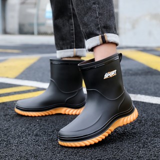 Botas de lluvia alemanas para hombre, botas de lluvia impermeables y resistentes al desgaste, zapatos de agua antideslizantes para trabajo en la cocina, además de zapatos planos de goma de terciopelo