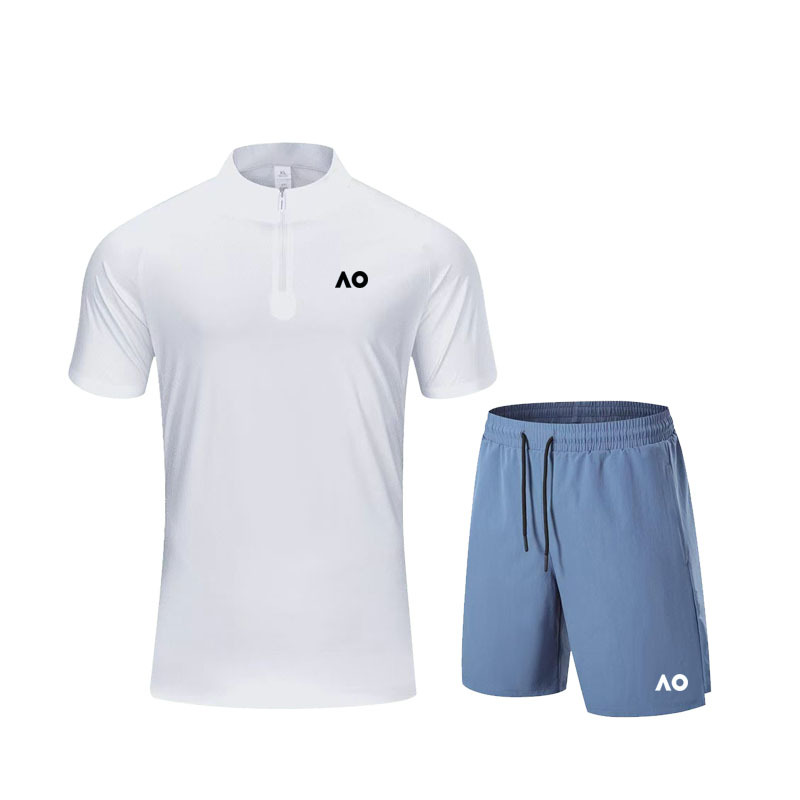 2026 New Australian Open Professional Tennis Suit for Men, Quick-Drying Short-Sleeved Breathable Sports Shorts, Half-Zip Training Suit