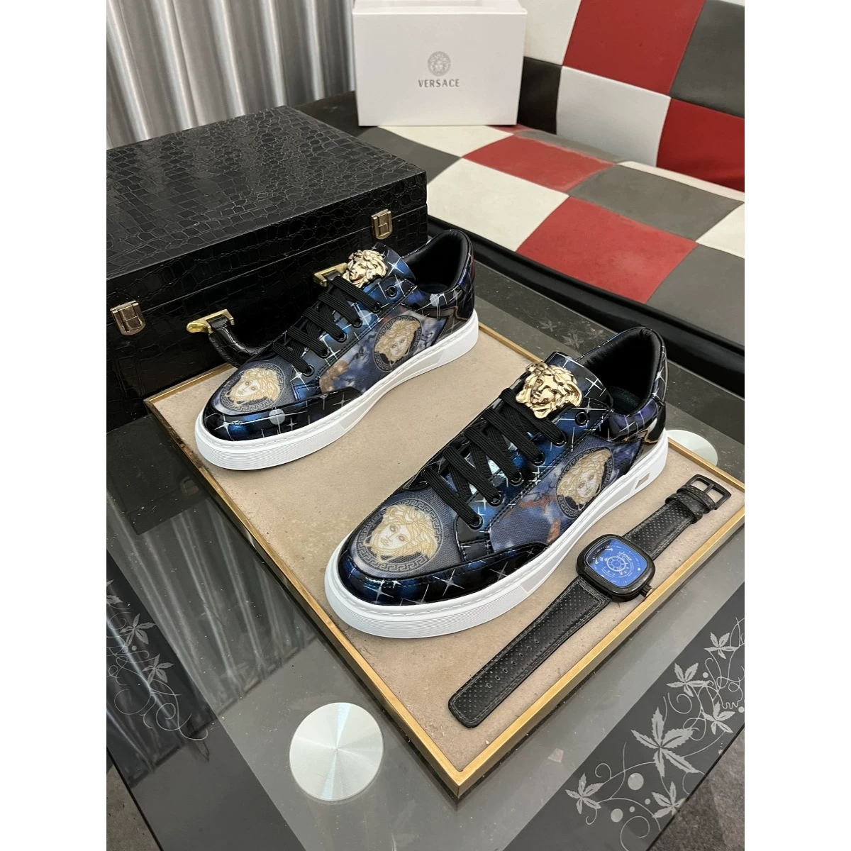 Подлинные мужские обувь VERSACE/Versace 2024 новинка Mustusa аватар печать и дышащие повседневные кроссовки на доске
