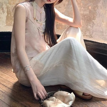 (Moon cage yarn) Chinese style new Chinese style ink smudged thin top vest casual pants three-piece retro suit