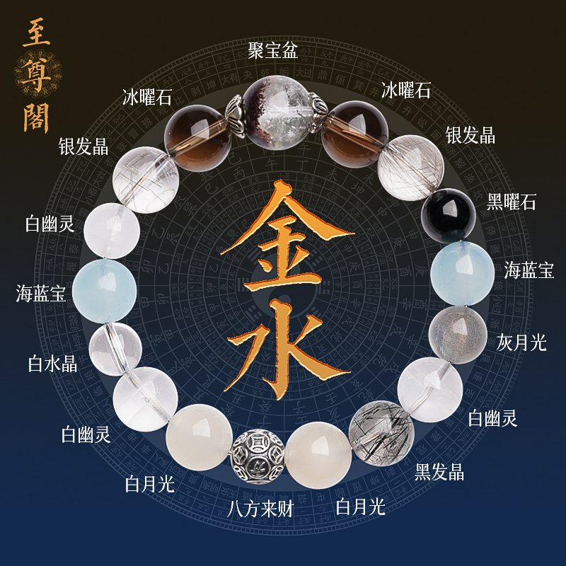 Five Elements Bracelet for Men and Women, Gold and Water Element, Wealth-Enhancing, Multi-Treasure Bracelet, Natural Crystal Energy Balancing Jewelry