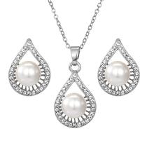 Imitation pearl earrings necklace two-piece set decoration simple pendant earrings accessories womens clavicle chain