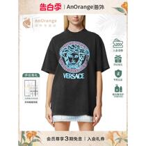 2024 New Womens Loose Fit Washed Cotton Medusa Logo T-Shirt Short Sleeve