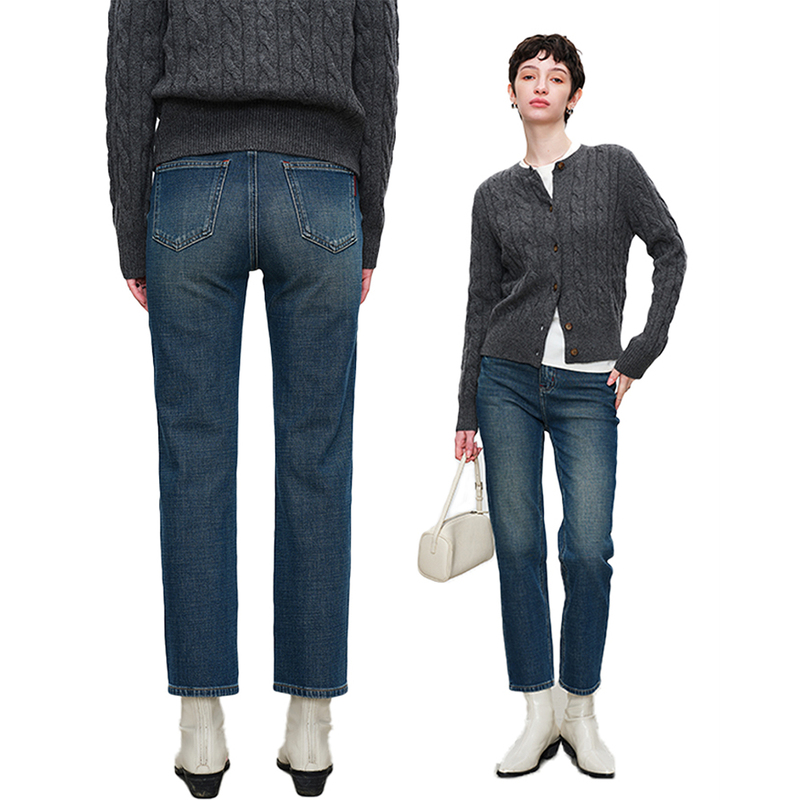 Rightcell Blue High-End Four-Way Stretch Straight-Leg Cigarette Pants, Slimming and Leg-Lengthening Jeans for Women, Suitable for Spring and Autumn Rightcell Blue High-End Four-Way Stretch Straight-Leg Cigarette Pants, Slimming and Leg-Lengthening Jeans for Women, Suitable for Spring and Autumn
