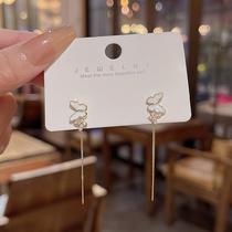 S925 silver needle long tassel ear wire exquisite diamond butterfly earrings versatile temperament internet celebrity same style earrings earrings