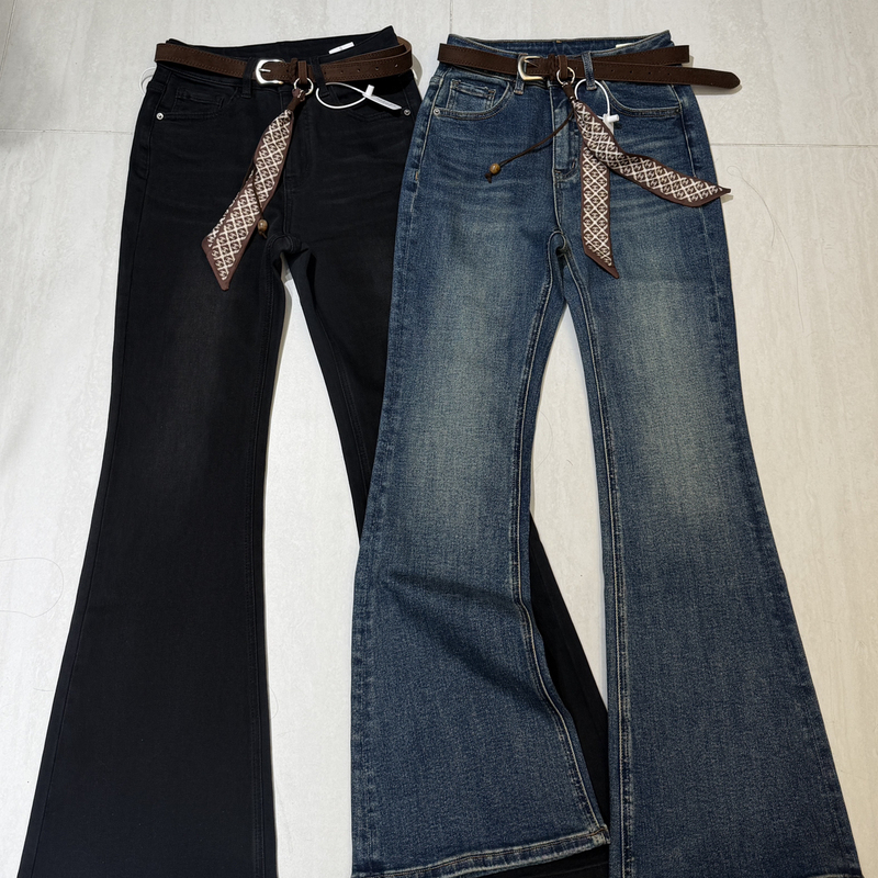 Bamai Denim - Ultra-Slim Retro Style Micro-Flare Jeans (with Belt, Silk Scarf) 1333