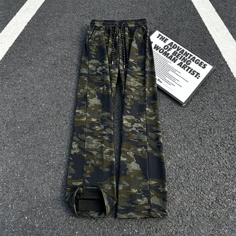 American-Style Camouflage Casual Pants for Men, Autumn Trendy High-Street Flared Long Pants, Heavyweight Slim-Fit Straight-Leg Workwear Pants
