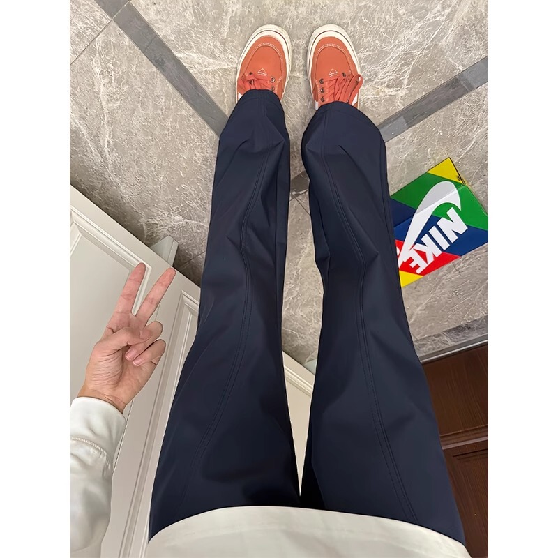 Navy Blue American-Style Quick-Dry Pants for Men, Autumn Outdoor Cleanfit Micro-Flared Three-Proof Diagonal Cut Hiking Pants