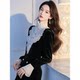 This Year's Hot-Selling Black Velvet Turtleneck Shirt for Women, Early Spring 2025, Lace Patchwork Inner Layer, Flared Long-Sleeve Top for Winter