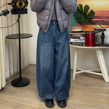 (in Stock) Retro Blue Wide-Leg Jeans for Women, Spring 2026 New Style, High-Waisted, Slimming, Loose Straight Pants