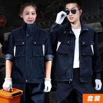 Anti-scald mens clothing labor protection pure cotton} thickened suit workers wear-resistant denim work clothes welder welder labor protection clothing
