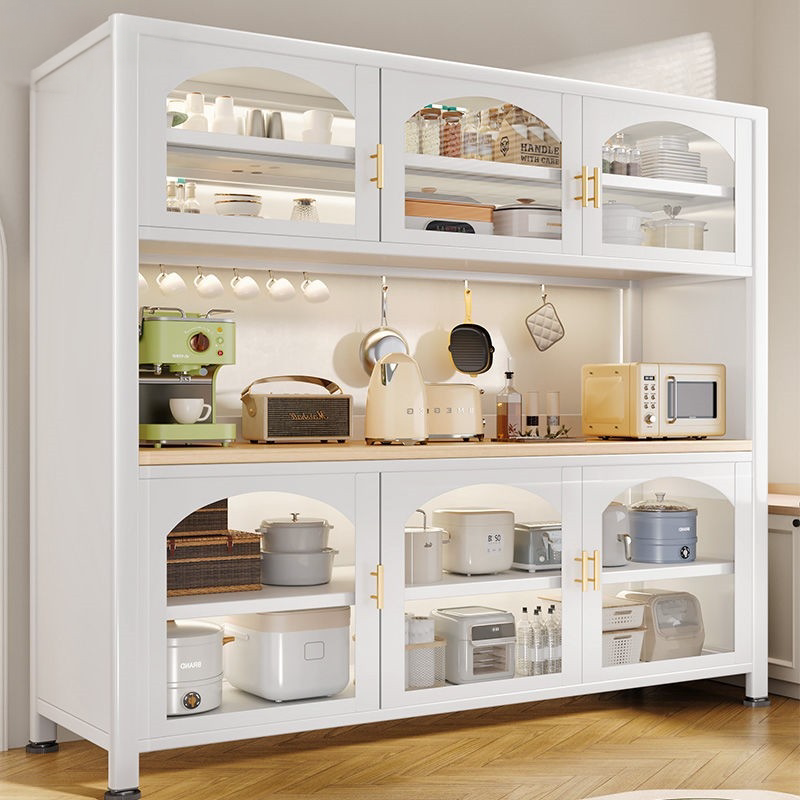 Cream-Colored Sideboard Against the Wall, Integrated Home Kitchen Storage Rack, Living Room Wine Cabinet, Kitchen Utensil Storage, Large Capacity Cabinet