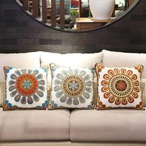 *American 50cm large 50-style pastoral pillow embroidered flower Nordic sofa pillow cover thickened cotton and linen removable and washable
