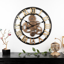 American creative 58cm silent wall clock MDF wooden creative Roman wall clock living room office clock clock