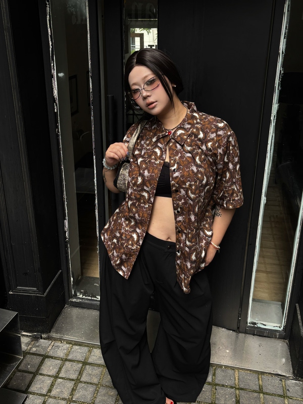 Autumnal Style Streetwear Pure Cotton Poplin Drop Shoulder Hawaiian Shirt Plus Size for Chubby Women Spring Summer Autumn