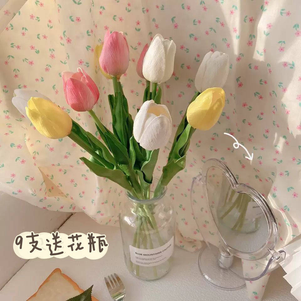 郁金香仿真花送花瓶桌面摆设假花束拍照道具 热品库 性价比省钱购