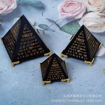Crystal crafts geometric triangle black scripture pyramid teaching aids desktop living room ornaments with gold base