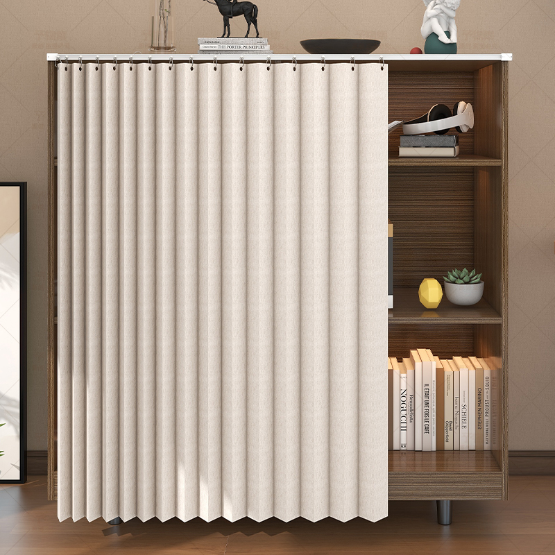 Solid Color Wardrobe Cover Curtain, No-Door Cabinet Folding Curtain, Pleated Curtain, Storage Rack, Bookcase Dustproof Curtain, No Drilling Required