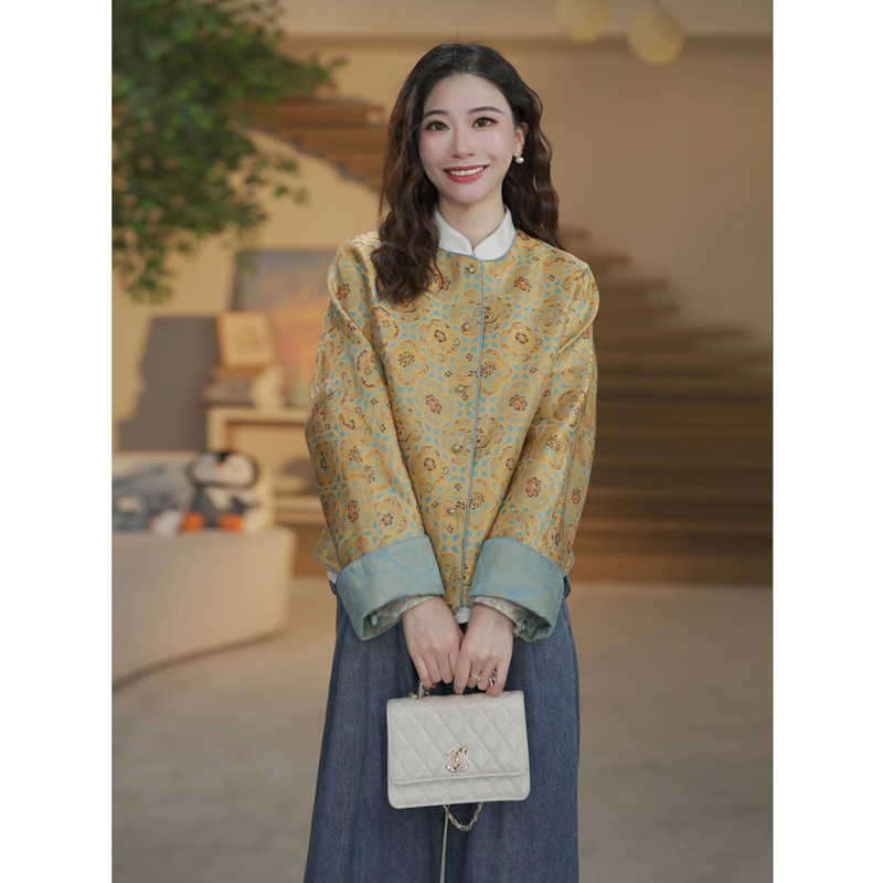 [Tang Jin·Mei Lan Ju Zhu] New Chinese-Style National Fashion Silk Mulberry Silk Top 2026 Autumn Reversible Jacket