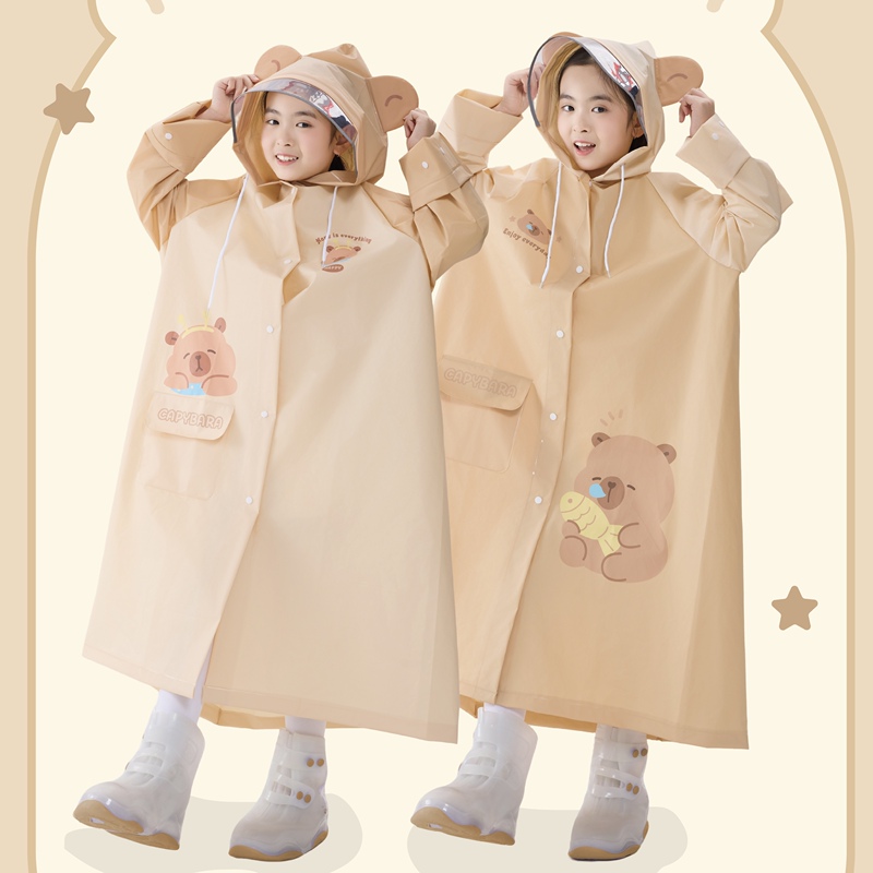 Gardenia's New Kapibala Eva Raincoat for Girls and Boys, Cute and Popular, Full-Body Waterproof School Bag, Long Raincoat