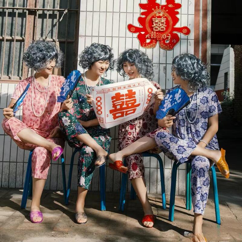 Morning Gown Bridesmaid Outfit Funny Creative Sister Group Party Short-Sleeved Long-Sleeved Plus Size Elderly Lady Grandma Cosplay Costume