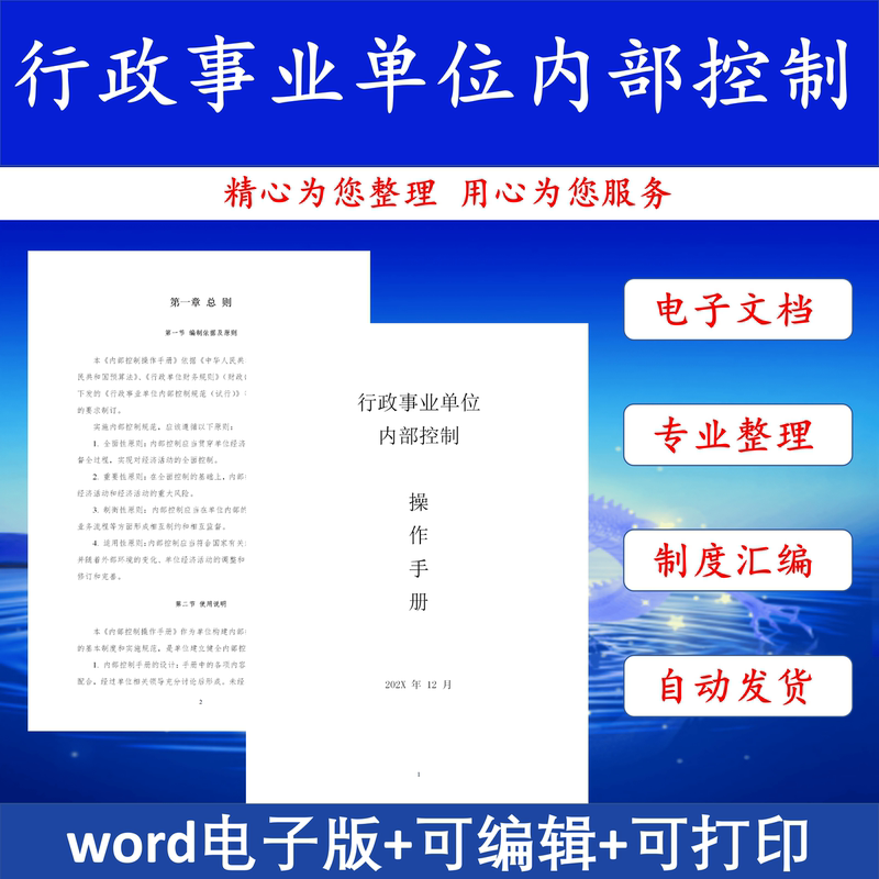 Administrative and Public Sector Internal Control Manual, Operation Manual, Internal Control Manual, Editable Word Documents