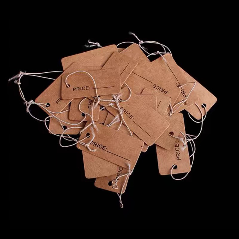 クラフト紙タグ、ハングタグ、値札、手書き用ブランクタグ、厚手の包装カード、送料無料、100枚