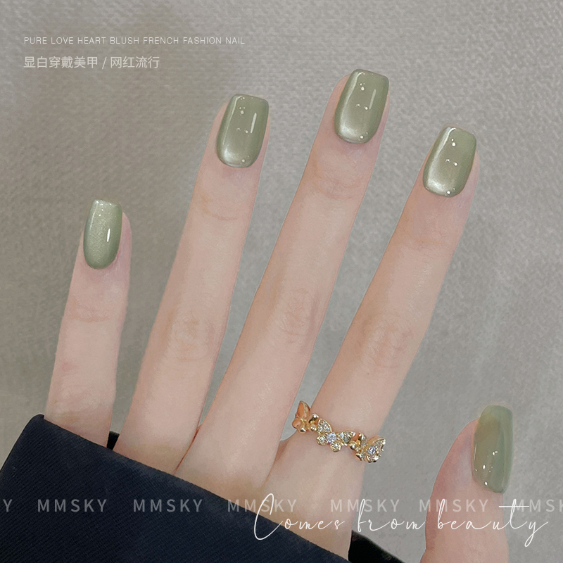 Fresh and Elegant Green Cat-Eye Wearable Nails 2026 New Spring and Summer High-Quality Whitening Nail Art Finished Nail Patches Fresh and Elegant Green Cat-Eye Wearable Nails 2026 New Spring and Summer High-Quality Whitening Nail Art Finished Nail Patches