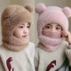 Children's All-In-One Hat Autumn and Winter Plush Hat and Scarf Set for Boys and Girls, Warm Baby Windproof Ear Protection Hooded Hat