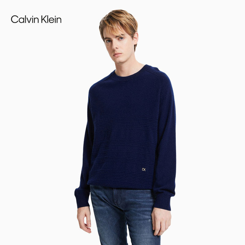 CK Jeans classic style men's clothing pure cashmere fashion round collar comfort embroidered LOGO knit sweater J313414