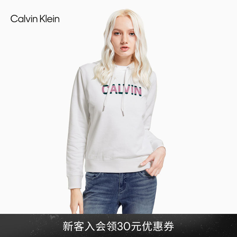 CK Jeans women's casual trend cotton color velvet LOGO hooded pullover loose sweater J212413