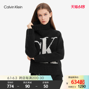 CK Jeans 女装保暖时尚潮流撞色LOGO印花休闲长袖针织衫 J214831