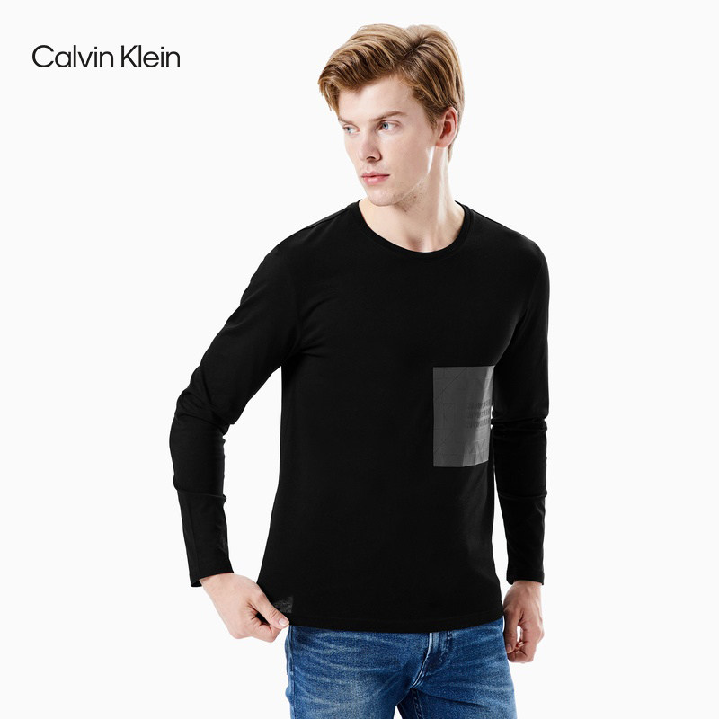 CK Jeans Men's Cotton LOGO Geometric Offset Casual Long Sleeve T-Shirt J313541