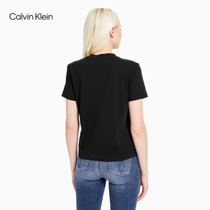 CK Jeans 2021春夏新款女装渐变色LOGO印花半立领短袖T恤J216157