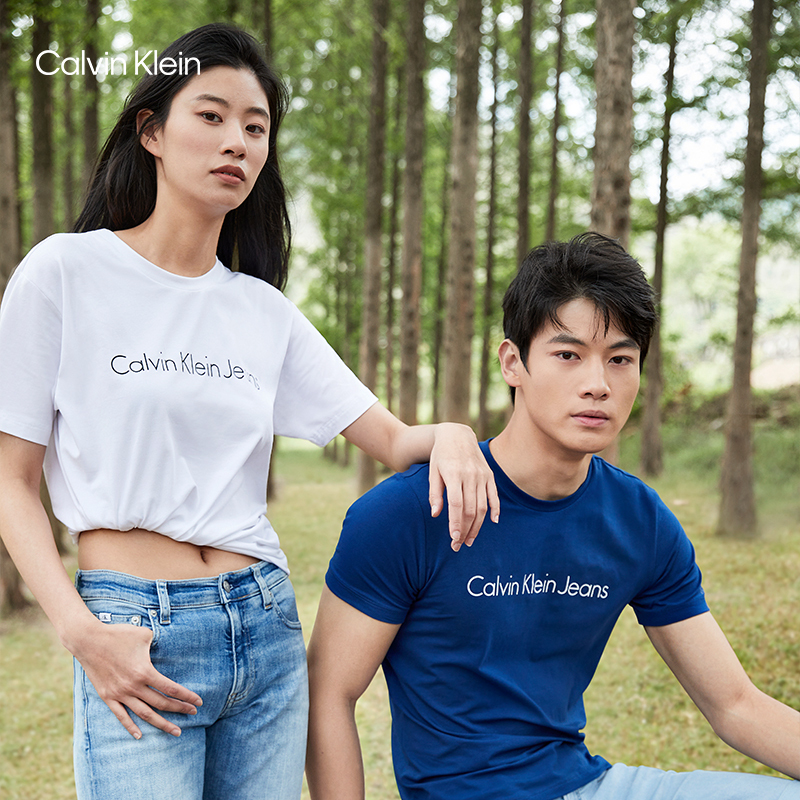 Ck Jeans Summer Unisex Casual Young Multi-Color Printed Slim-Fit Short-Sleeve T-Shirt Top for Men and Women Couples