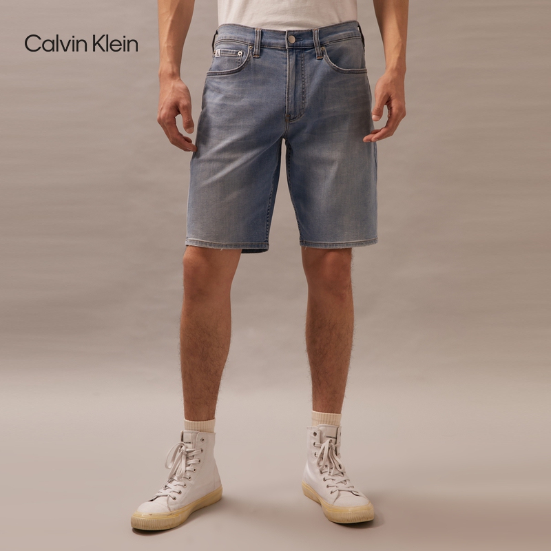 Ck Jeans Summer Men's American Retro Classic Label Light-Colored Washed Slightly Stretchy Casual Denim Shorts