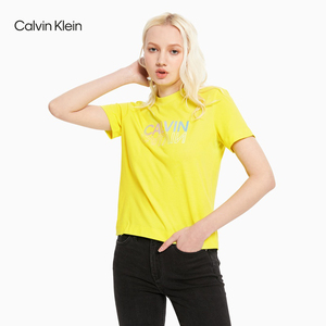 CK Jeans 2021春夏新款女装渐变色LOGO印花半立领短袖T恤J216157