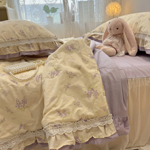 Lace cotton summer quilt Korean style summer bed skirt four-piece set pure cotton fitted sheet three-piece set bed sheet double air conditioner G01