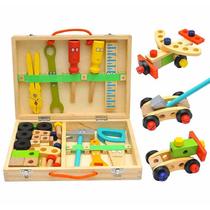 Childrens wooden assembling toy car DIY screw-twisting portable tool box hands-on assembling car with various nut combinations