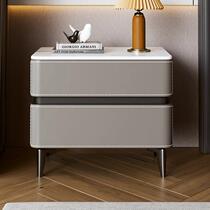 2024 new saddle leather high-end bedside table modern simple light luxury solid wood bedside table rock board cabinet