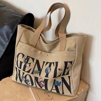 Commuting bag for women when going out large capacity bag 2024 new letter tote bag canvas one-shoulder mommy bag tote bag